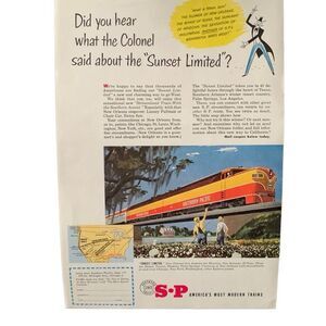 Vintage 1951 Southern Pacific Sunset Limited Ad Advertisement